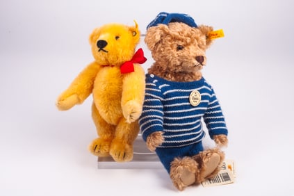 Lot of 2 Jointed Plush Steiff Teddy Bears w/ Tags.