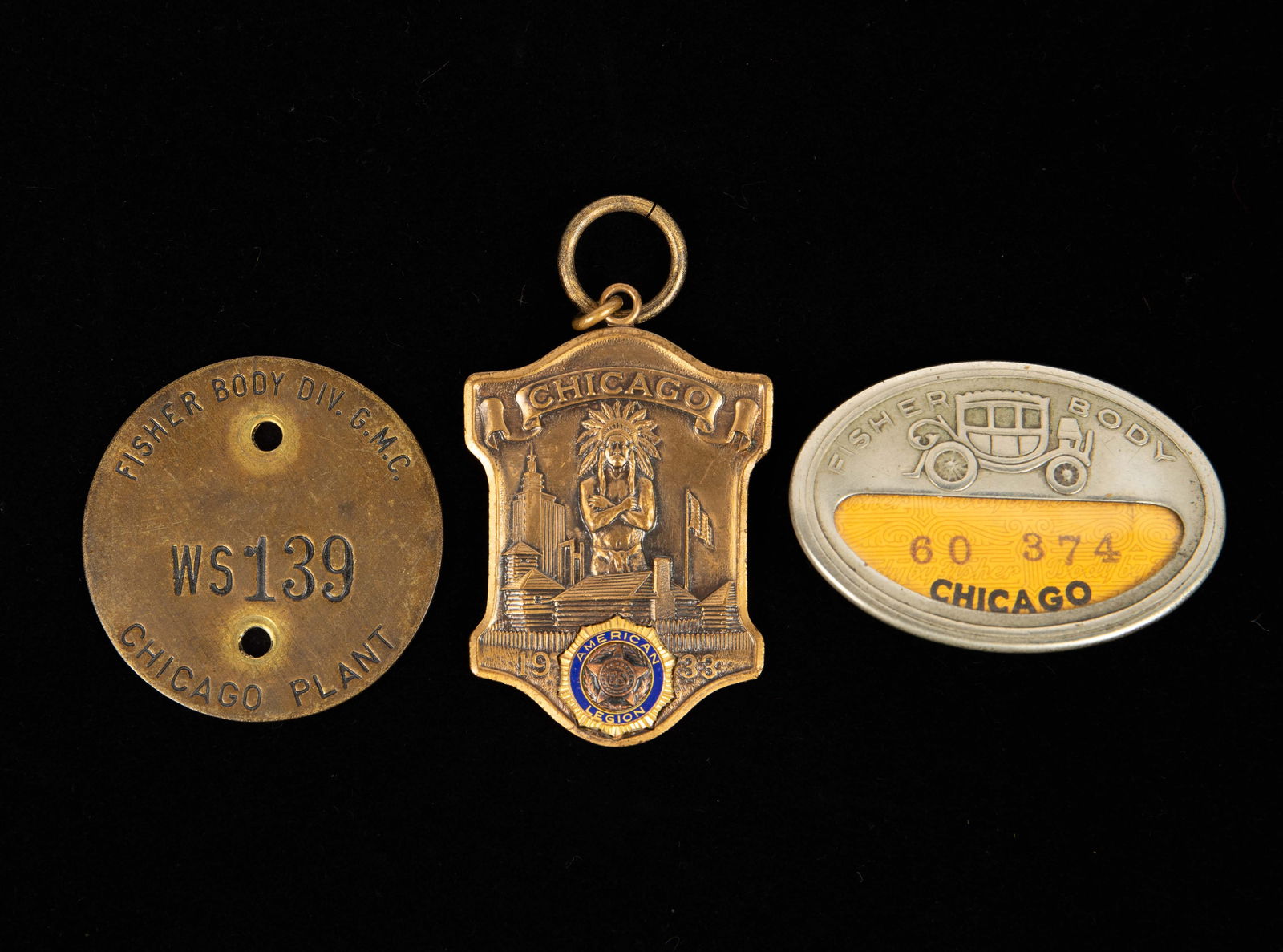 3 Vintage Badges - Fisher Body GM & Am. Legion. (1 of 3)