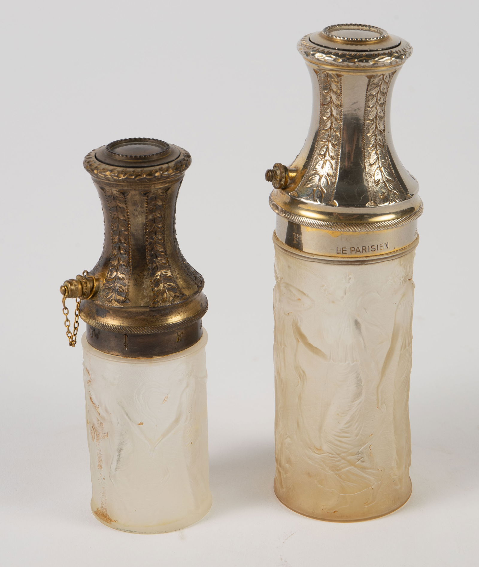 Lot: 2 Rene Lalique Deco Atomizer Perfume Bottles. (1 of 13)