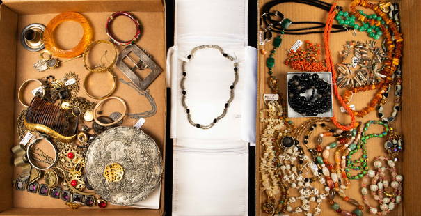 Lot of Vintage Jewelry - Coral, Sterling, Amber.: The lot contains over 45 items. There are necklaces, bracelets, brooches, earrings, and more. Some of the items are gold filled, or have sterling silver or gold clasps and/or beads. Some of the stando