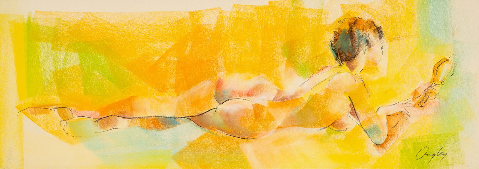 Nude in Repose, Pastel Drawing, Signed Quigley.: Artist(s): Unknown, 20th/21st Century. Medium: Pastel drawing on paper. Signature(s): "Quigley", lower right. Paperwork: N/A Damage: No visible signs of damage. It is housed in its original protective