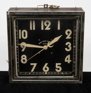 Neon Clock Sales Co. Art Deco Advertising Clock.: This light up clock, circa 1930's, was manufactured by the Neon Clock Sales Co. of Chicago, Illinois. It features a green neon outline and bold white numbers. It works. There are remnants of a paper l