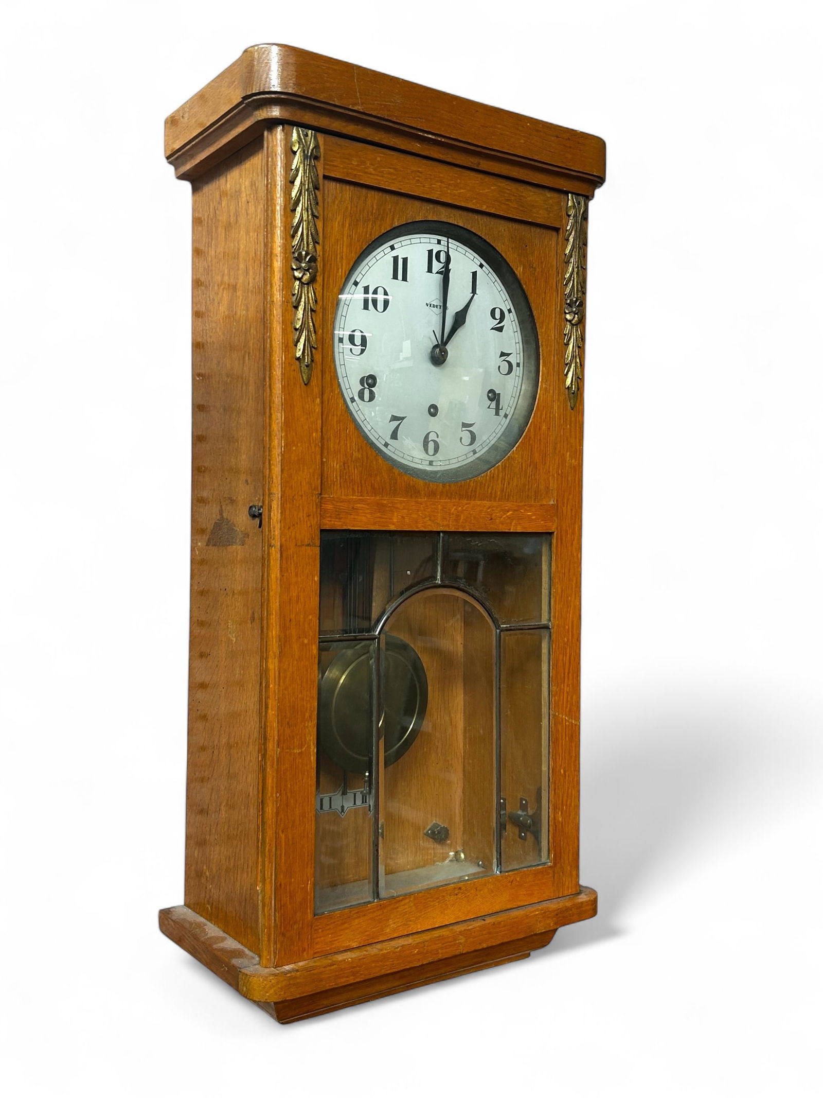 French Vedette Leaded Glass Chiming Wall Clock. (1 of 9)