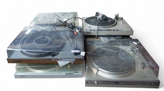 Lot of 7 Mostly Turntables for Parts or Repair.: The lot includes the following turntables: Sony PS-X30, ULM CB 708 Q, Project/One DR-300, Sony PS-LX2, Pioneer PL 4, Technics SA-DX1050 Control Receiver, and Technics SL-83. The items are for parts or