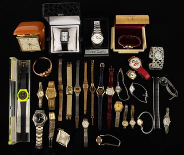 Lot of Wristwatches, Some Vintage - Bulova, Etc.: The brands included are Timex, Vivani, Advance, Waltham 17 jewels, Lassale Seiko, Bulova, Orvin w/ Diamonds, Charter Club, Citanoe, Hollywood Riding Club, Sheffield pendant watch, Coldwater Creek in b