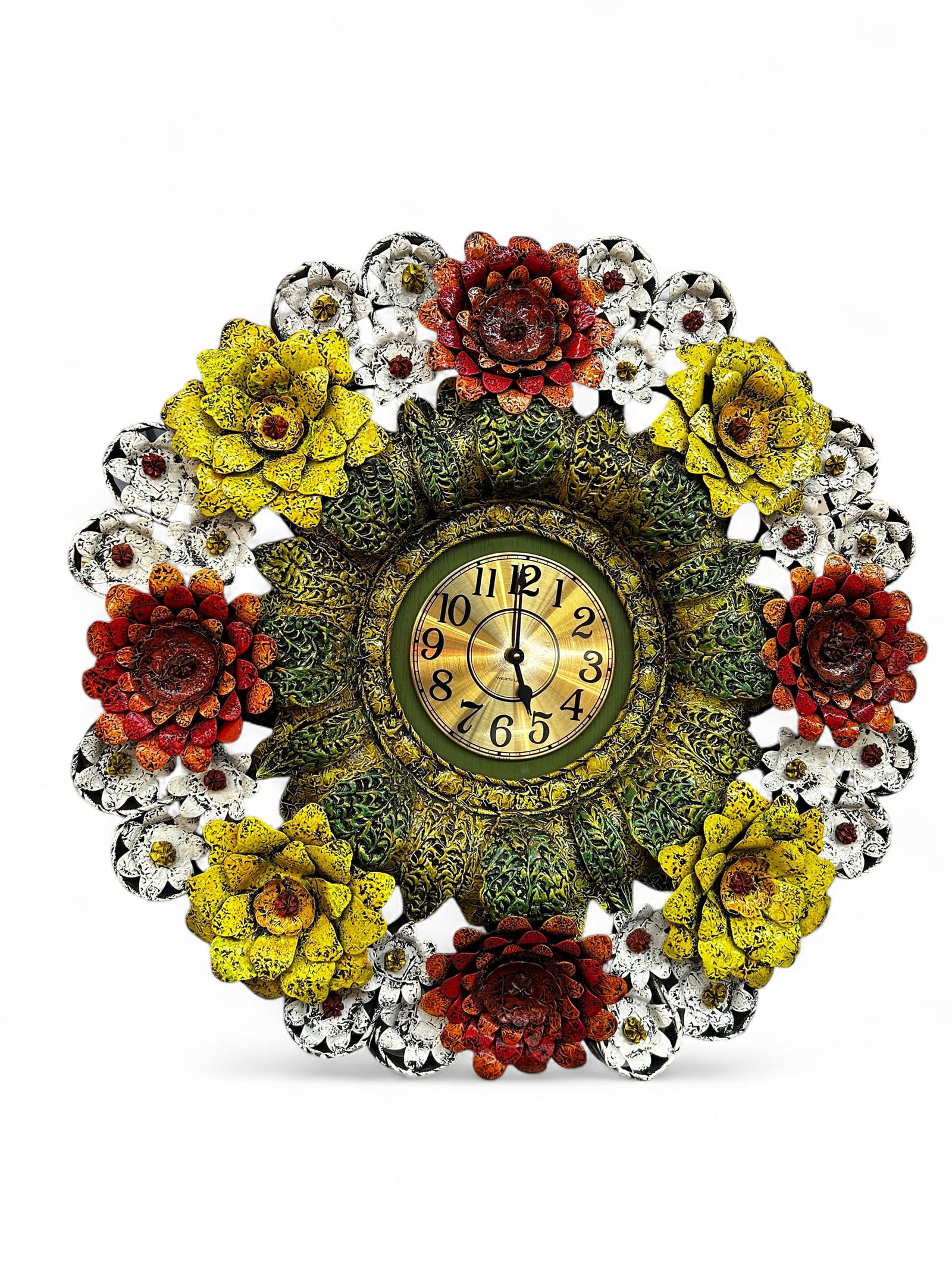 Wall Clock w/ Mexican Tole Floral Frame, Saldana (1 of 10)
