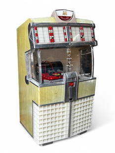 AMI E-80 Vintage Juke Box, Circa 1953.: The juke box is model E-80 and serial number 212325. It measures 62" x 32" x 25". The jukebox was playing for a short time in the auction house, until it wasn't. It grabs the record and plays the song