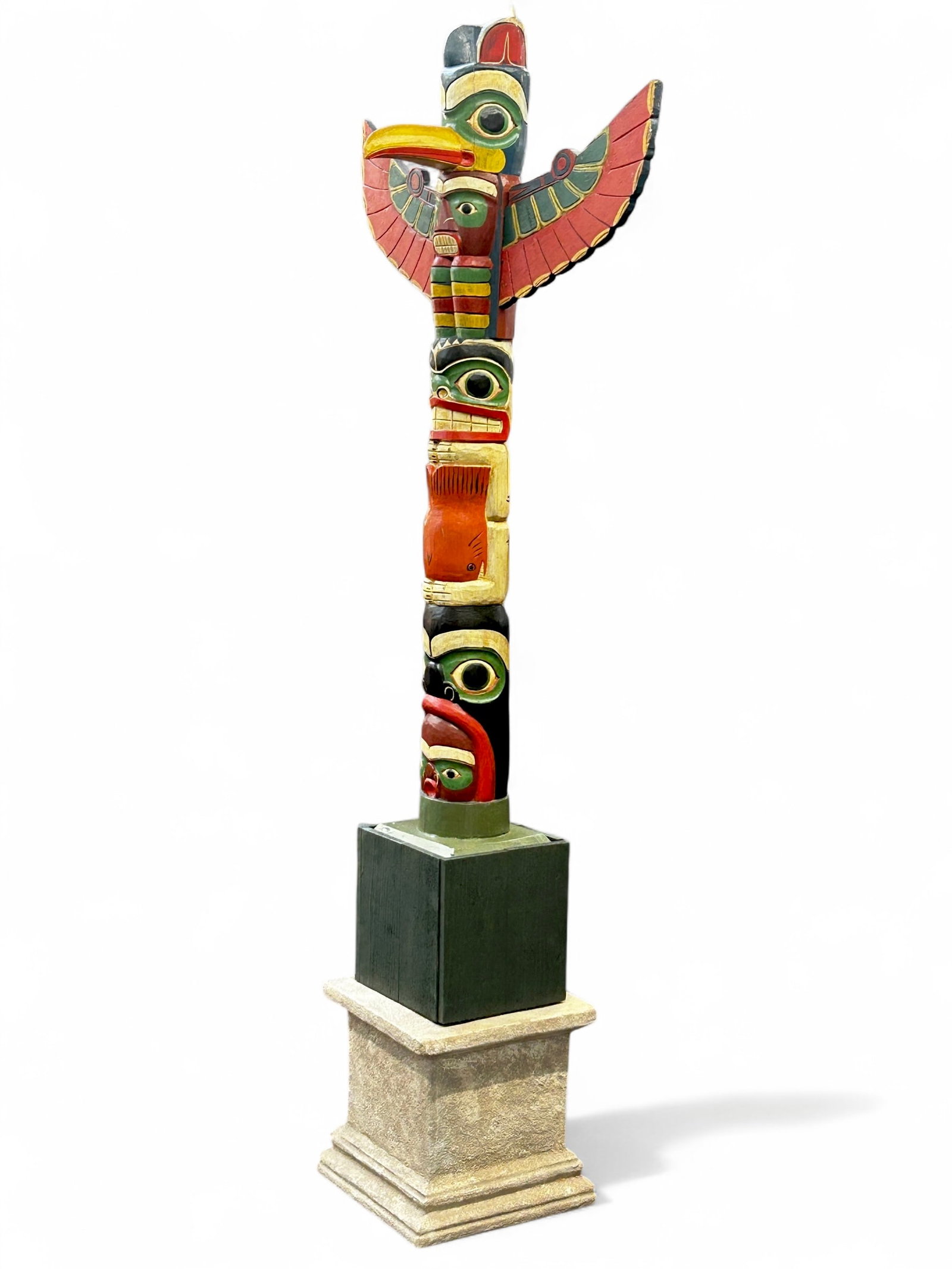 Pacific Northwest ? Painted Totem Pole, Wood Base (1 of 11)