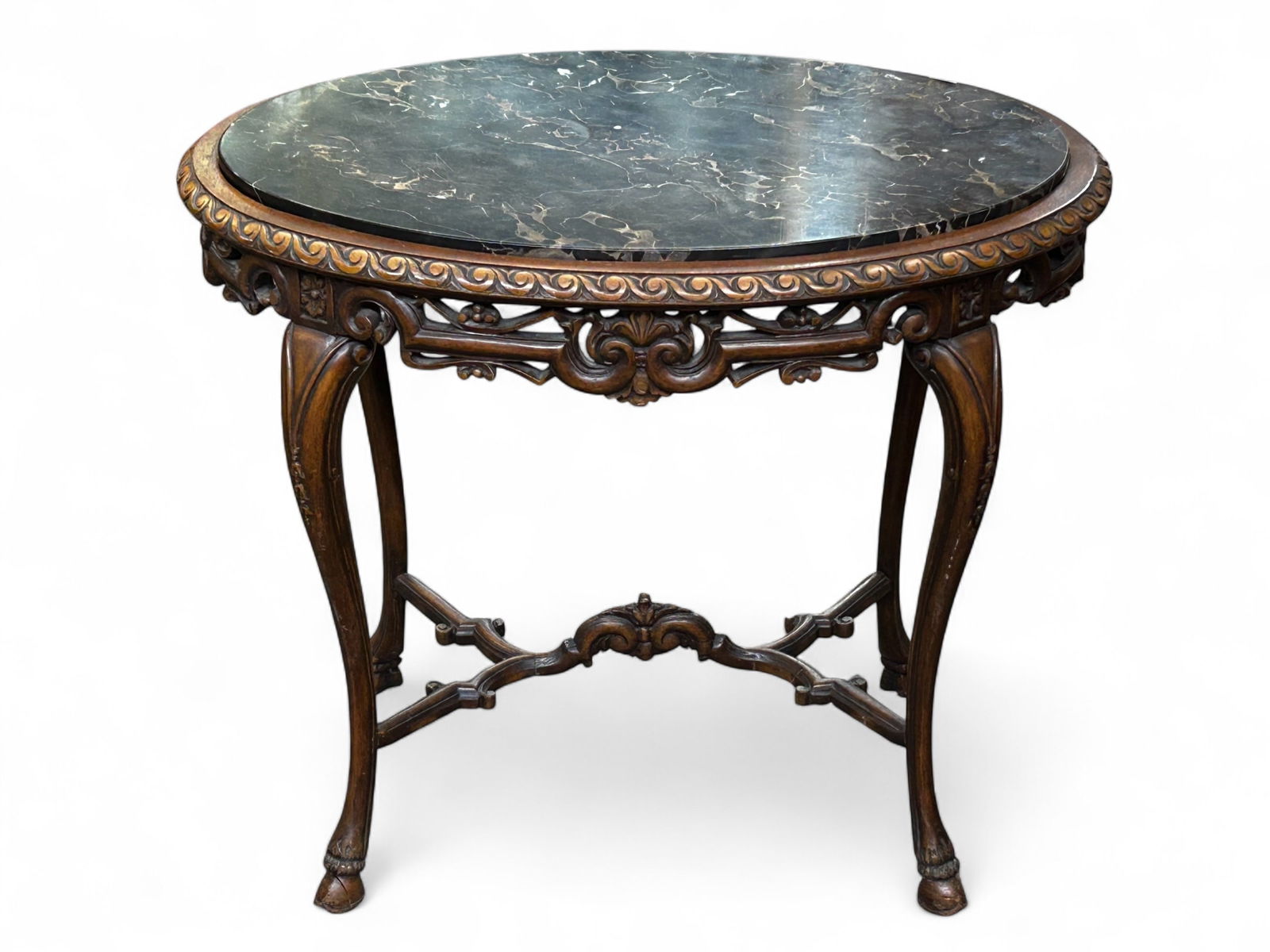 French Carved Oval Marble Top Table. (1 of 10)