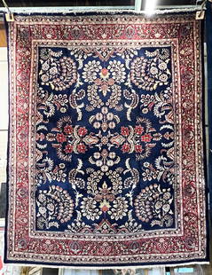 8' x 9' 8" Sarouk Pattern Red & Blue Oriental Rug.: This rug looks to be in good overall condition. It might not be Persian, but it looks quite nice. In-house shipping is available for this rug. Please see our website about in house shipping procedures