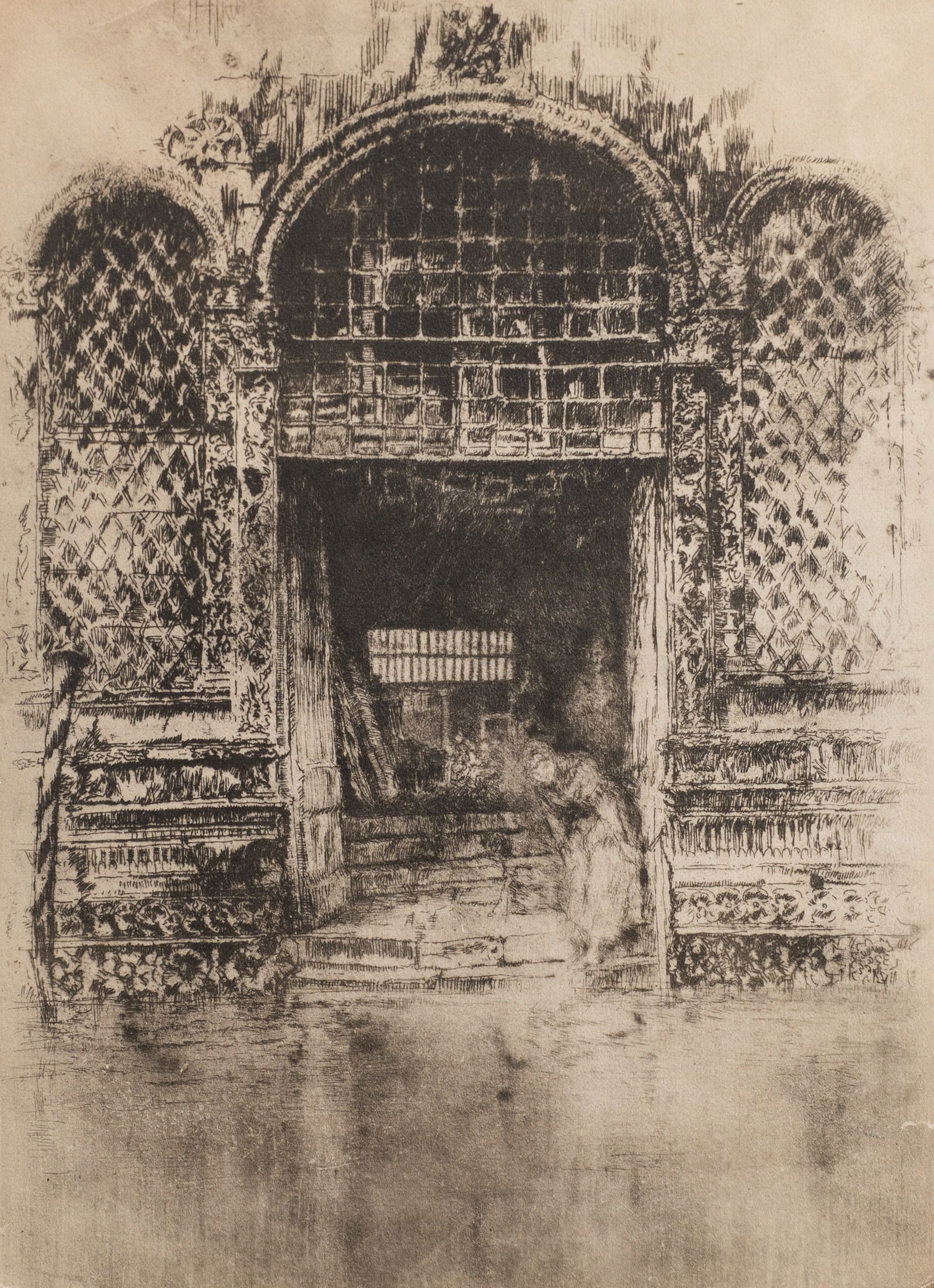The Doorway, Etching After James Whistler.: Artist(s): After James Abbott McNeill Whistler (American, 1834-1903). Medium: Etching. Signature(s): Unsigned. Paperwork: N/A Condition: The sheet has been trimmed, and has several tears and creases t