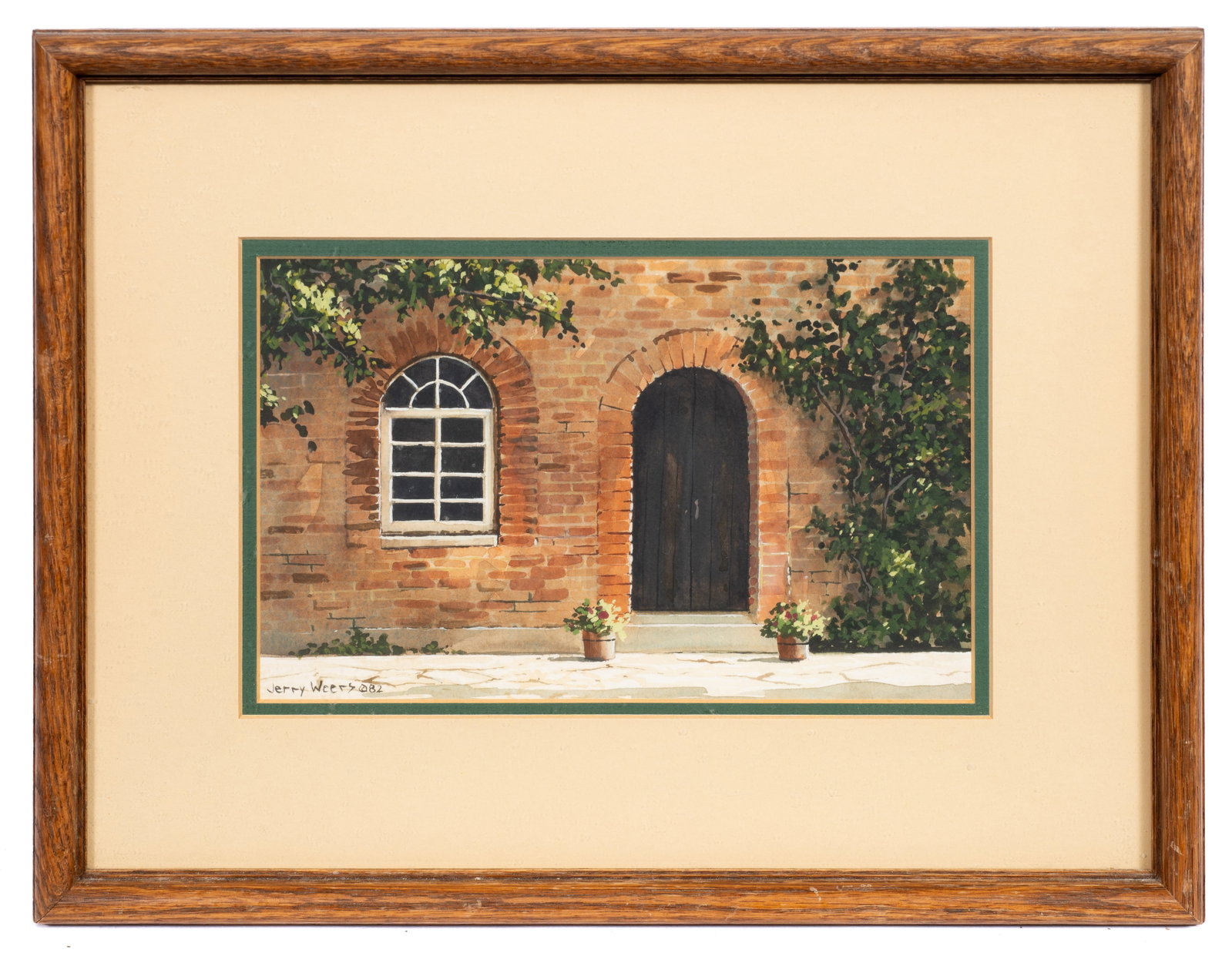 Watercolor of a Doorway, Jerry Weers.: Artist(s): Jerry Weers (American, b. 1953). Medium: Watercolor painting. Signature(s): "Jerry Weers, 82", lower left. Paperwork: N/A Condition: No visible damage to the work. Minor wear to the frame. 