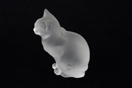 Lalique France Frosted Crystal Sitting Cat.