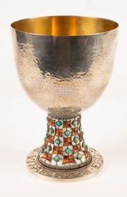 Sterling Silver Chalice w/ Turquoise & Enamel.