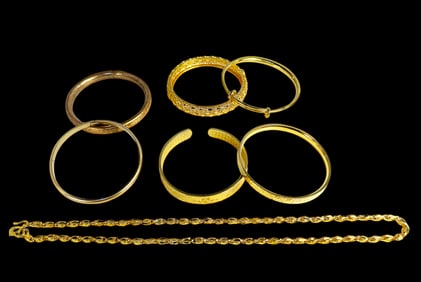 Lot of Gold Plated or Filled Jewelry & Bangles.