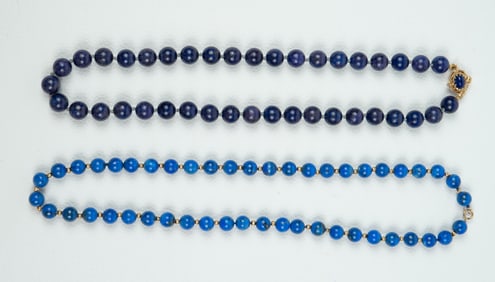 2 Lapis Necklaces w/ 14K Gold Clasps & Beads.