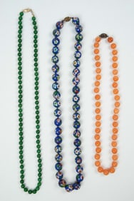 Lot: 3 Beaded Necklaces - Silver, Jade, Cloisonne