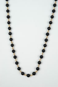 Onyx Necklace w/ 14K Gold Beads & Clasp.