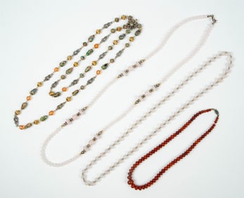 Lot of 4 Necklaces - Japan, Rose Quartz, 925.
