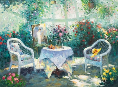 Painting of Garden Conservatory, Sgd. Minton.