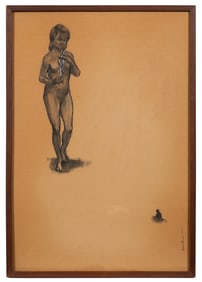 A Girl and Her Pet, Drawing Signed Ecratus.