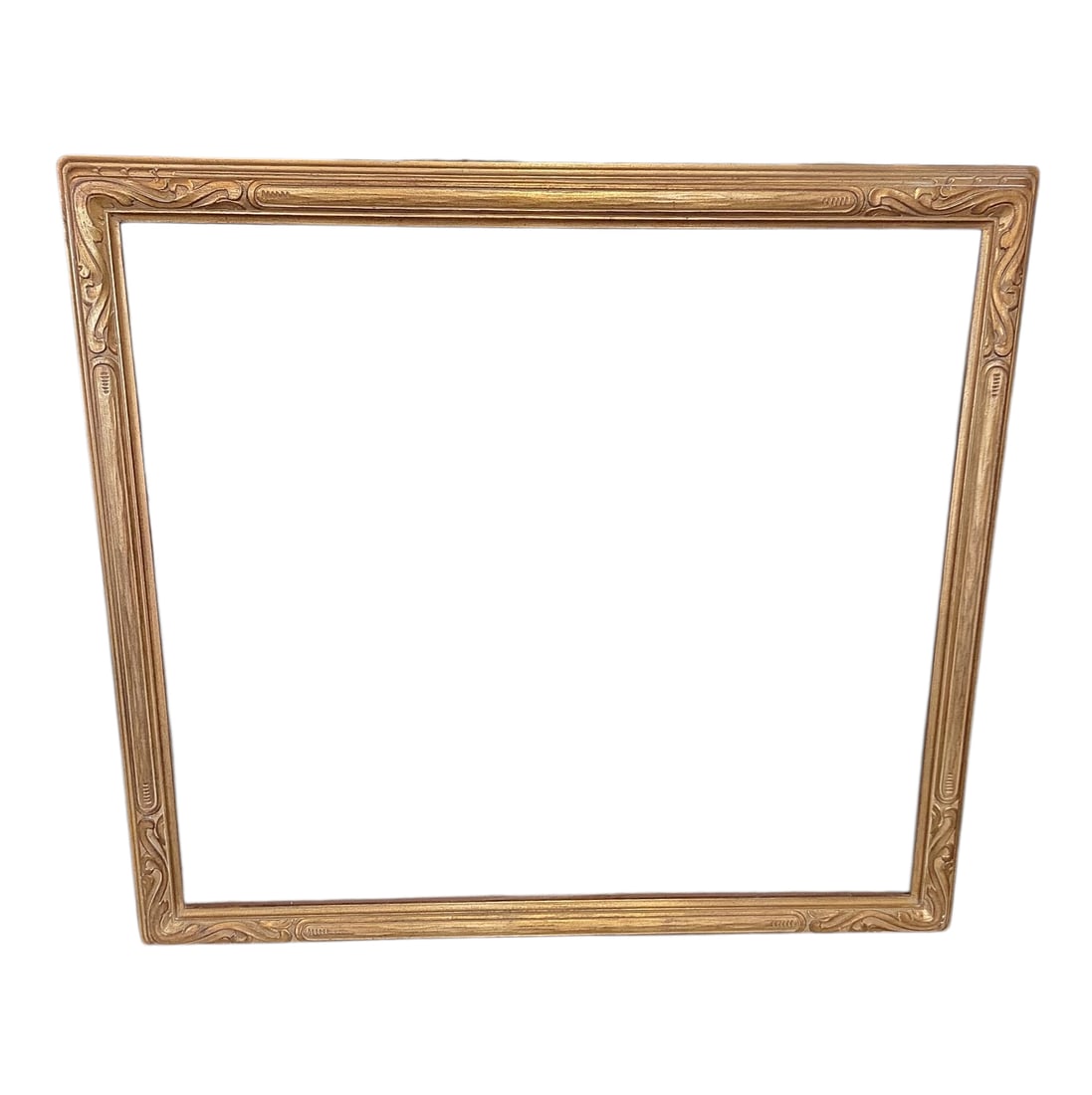 Newcomb Macklin Carved and Gilded Frame.: This Early to Mid 20th Century frame looks to be in good condition, with minor scratches. The frame opening measures 30 1/2" x 34 1/2", and the overall frame measures 34 3/4" x 38 3/4". In-house shipp