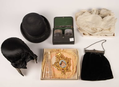 Lot of Vintage Hats, Accessories & Silver Brushes.