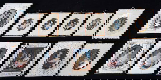 Lot of Miniature Paintings in Tessellated Frames.