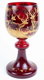 Ruby Crystal Chalice w/ Gilded Wilderness Scene.