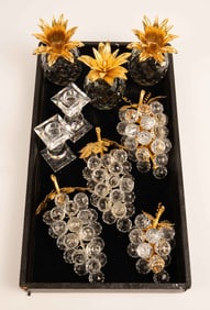 Lot: 9 Swarovski Crystal Pcs- Fruit, Candlesticks.
