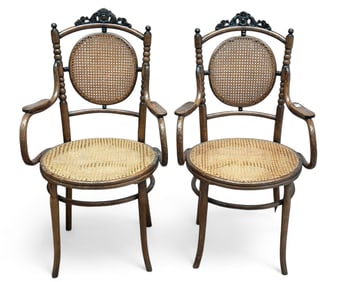 Pair of Antique Cane Armchairs from Vienna.