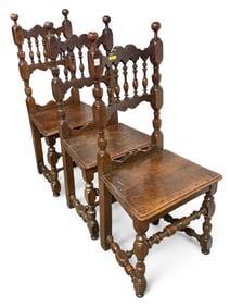 Set of Three Baroque Style Walnut Dining Chairs.