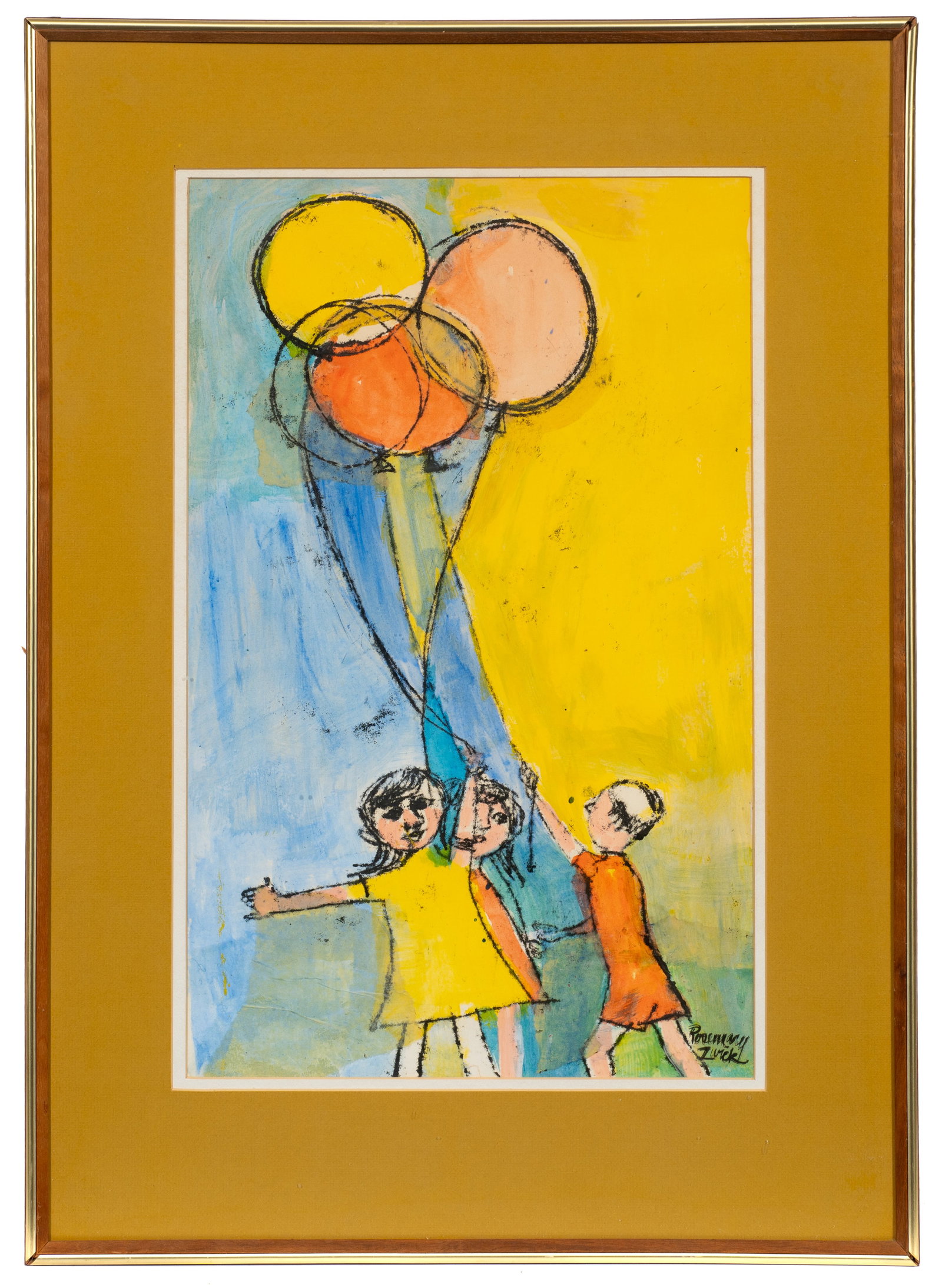 Children at Play, Work by Rosemary Zwick.: Artist(s): Rosemary Goldfein Zwick (American, 1925-1995) Medium: Mixed-media painting and drawing with paper mache. Signature(s): Lower right. Paperwork: N/A Condition: The work appears to be in good 