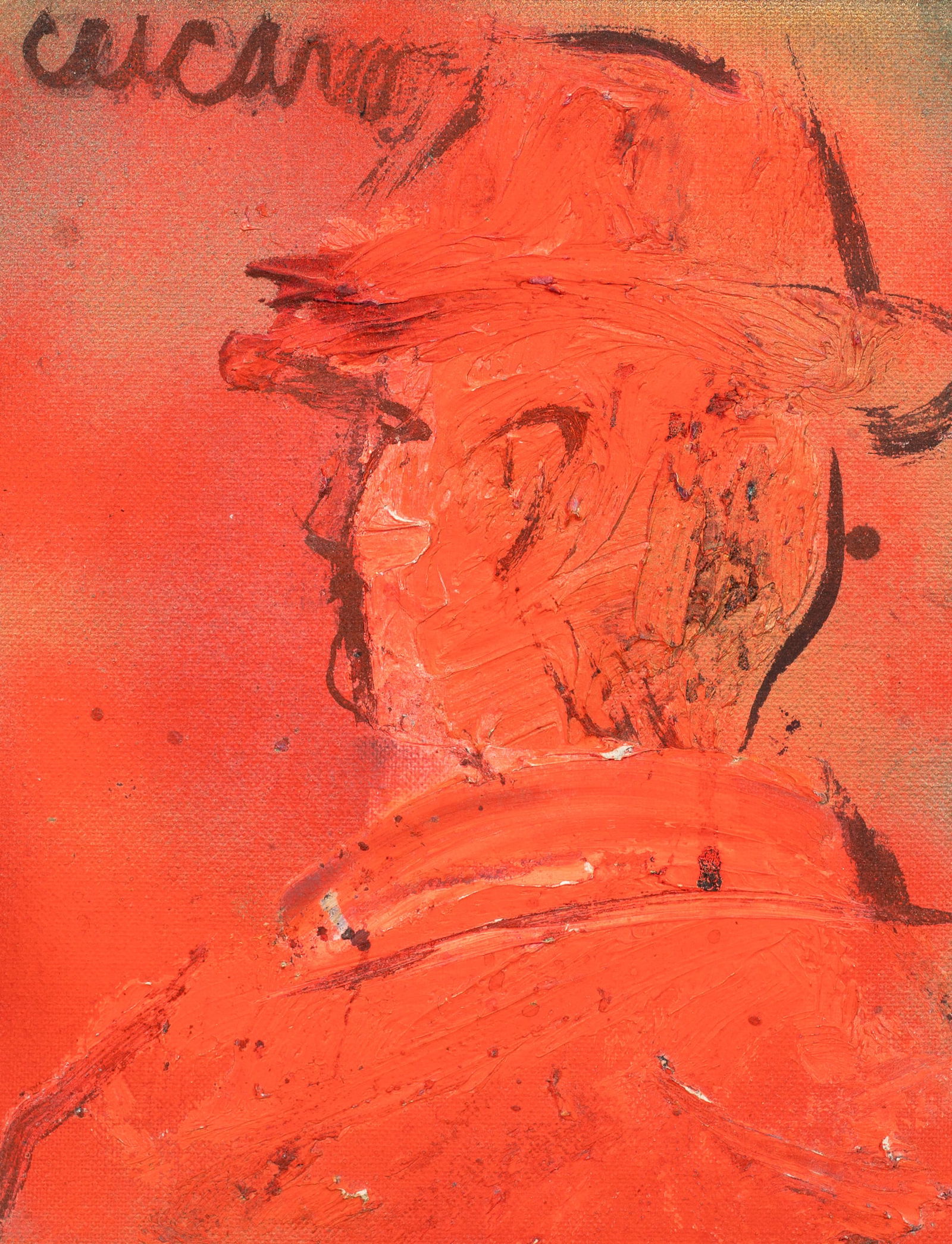 Abstract Bust Portrait Painting by Pascal Cucaro.: Artist(s): Pascal / Pat Cucaro (American, 1915-2004). Medium: Oil on canvas board. Signature(s): Upper left. Paperwork: Cory Gallery and copyright stamps en verso. Condition: Craquelure and surface gr