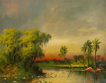 Style of Florida Highwayman Painting, Sunset Scene