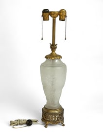 Steuben Acid Etched Cutback Frosted Glass Lamp.