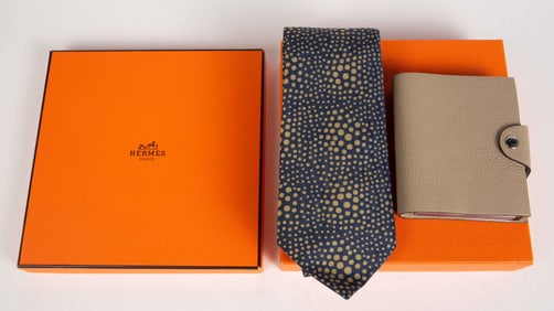 Lot: Hermes Address Book & Silk Tie.