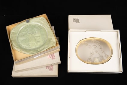 Lalique France Lot: 4 Plates & Rose Box.
