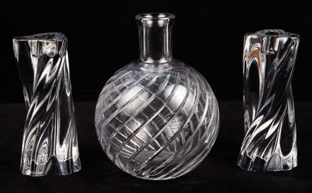 3 Baccarat Crystal Items - Vase & Candle Holders.