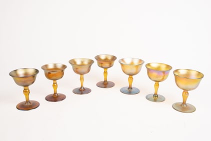 Set of 7 L.C.T. Tiffany Favrile Art Glass Goblets.