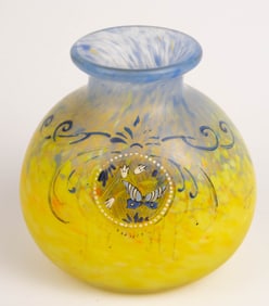 Style of Legras Blue & Yellow Butterfly Vase.