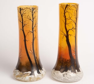 Pair of Legras Style Painted Glass Vases.
