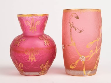 Lot of 2 Daum Nancy Miniature Pink Vases.