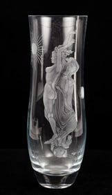 Schott Zwiesel Acid Etched Crystal Vase, Signed.
