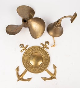 Lot of 3 Nautical Items: Propeller, Bell, Plaque.