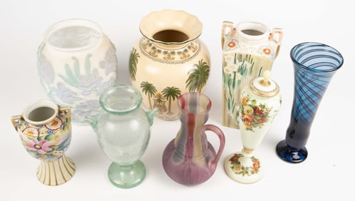 Lot of Mostly Vases - Nippon, Uranium Glass.