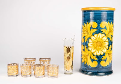 Lot of MCM Gold Plated Drinkware & Ceramic Vase.