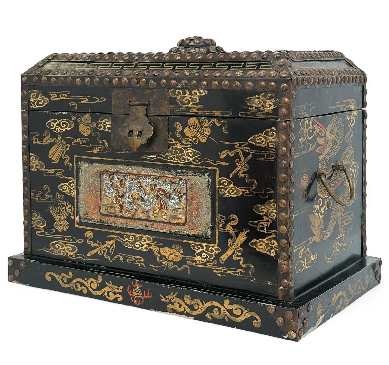 Large Chinese Painted Black Lacquer Box. (1 of 8)