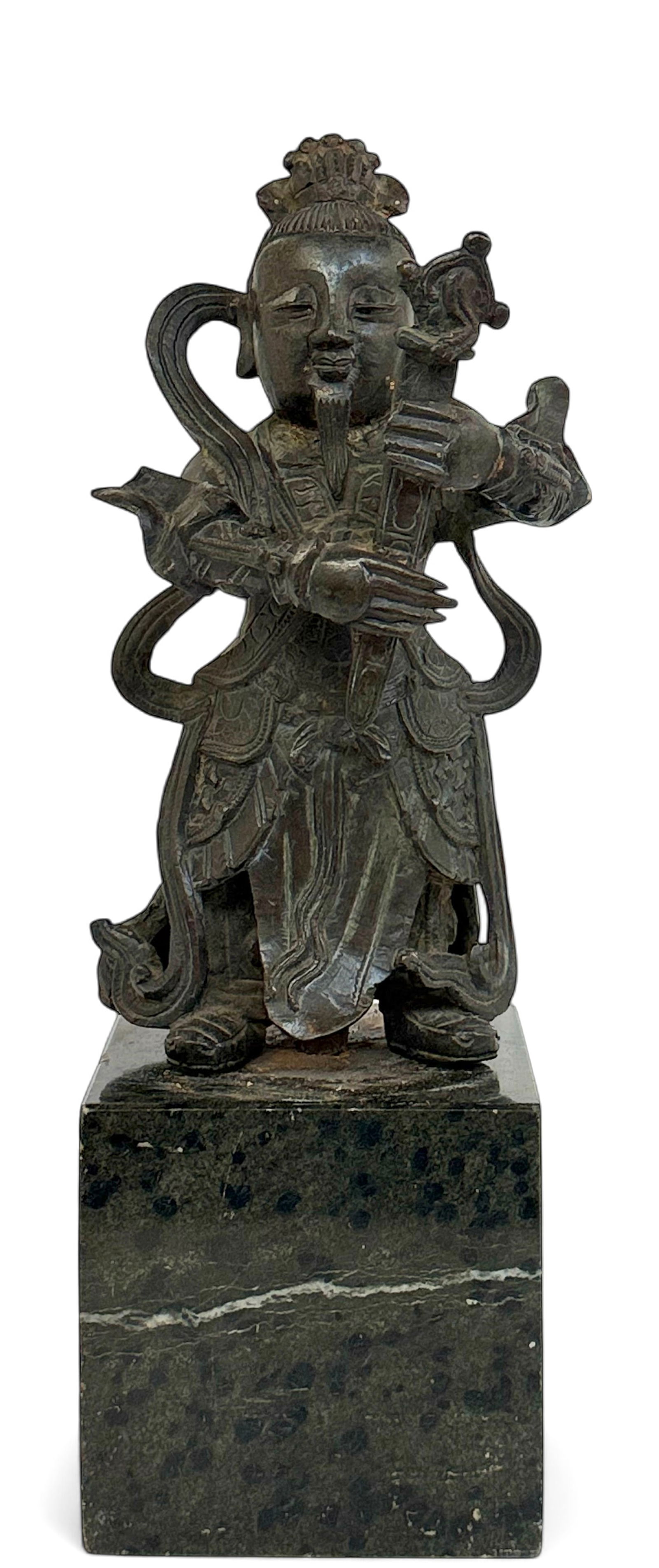 Old Patinated Bronze Chinese Man on Marble Base. (1 of 5)