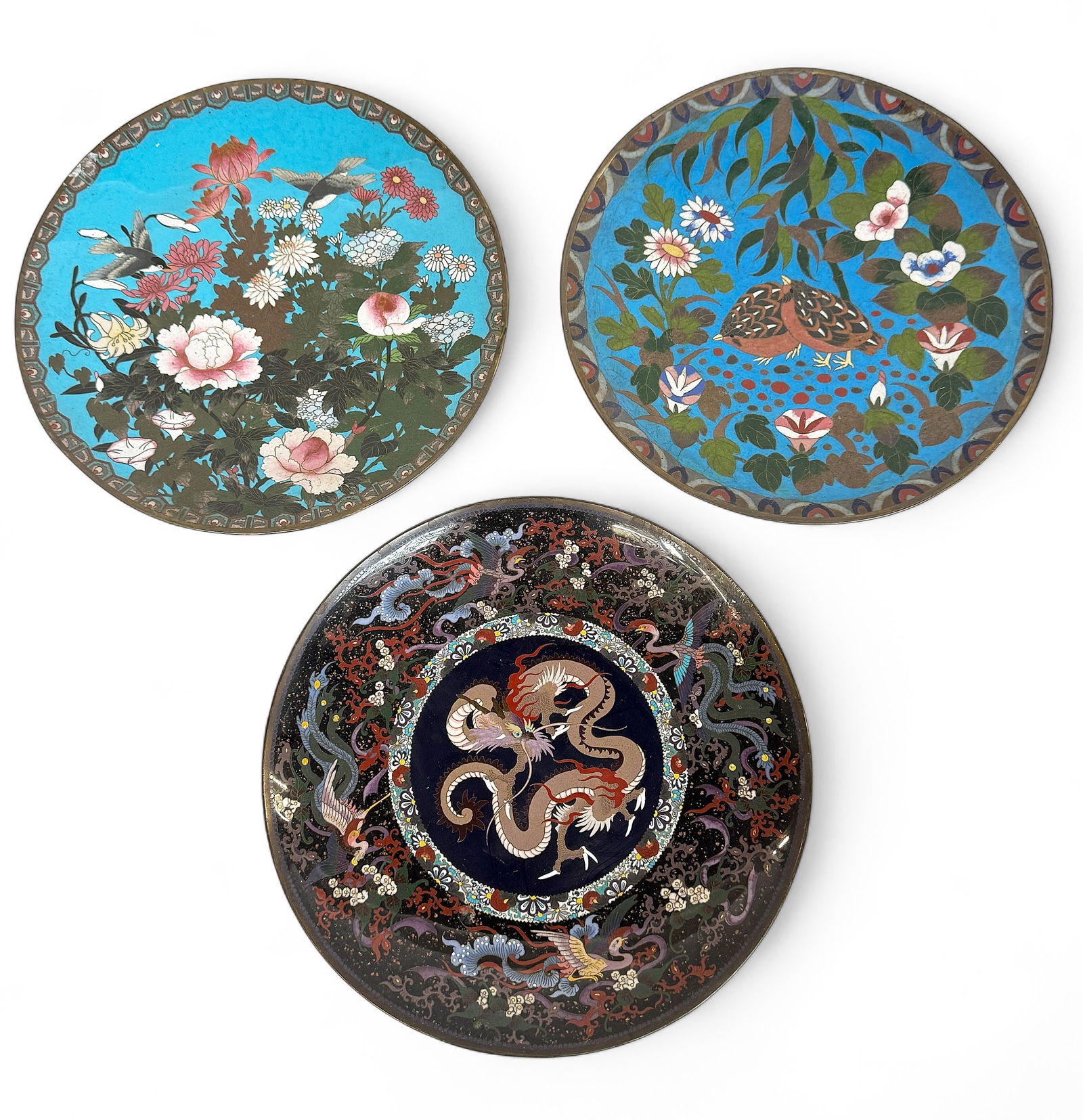 Lot: 3 Large Vintage Japanese Cloisonne Plates. (1 of 7)